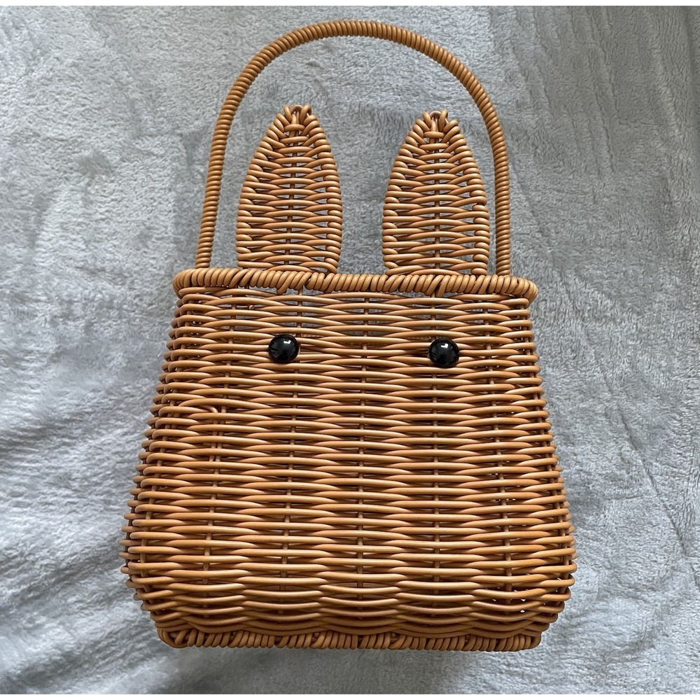 Bunny Woven Basket Rabbit Nordic Easter Tote Kawaii Cottagecore Storage Decor